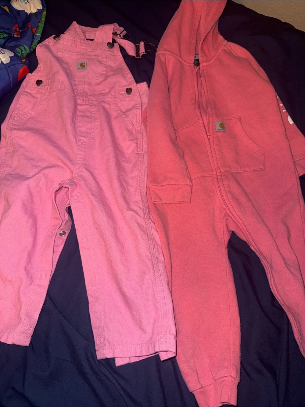 Carhartt Kids Pink Overalls and Coral Hooded Jumpsuit